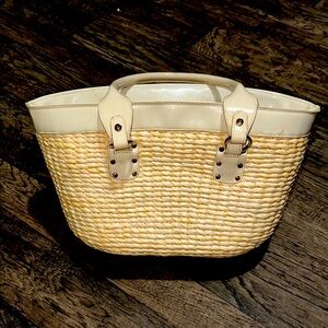 Liz Claiborne Elegant Cream Woven Tote Bag